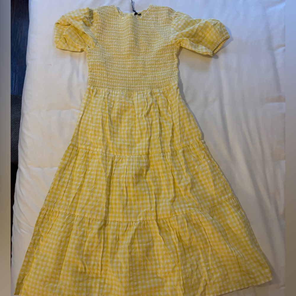 ASOS Yellow Flutter Sleeve Square Neck Midi Dress